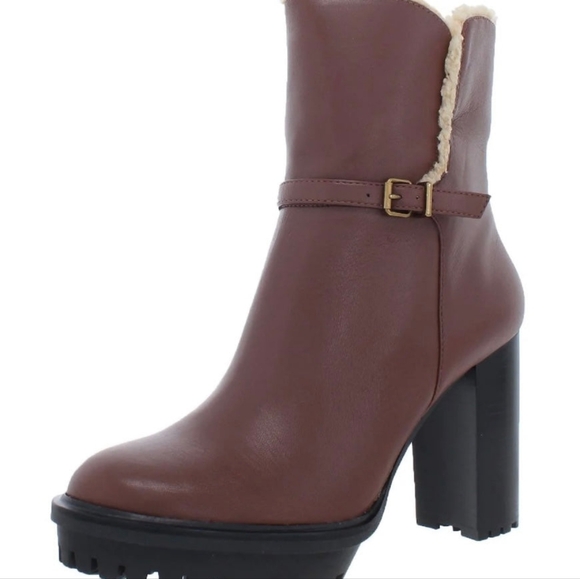 Vince Camuto Egretala Leather Sherling Trim Lugged Sole Platform Bootie NEW - Picture 1 of 15